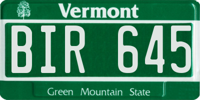 VT license plate BIR645