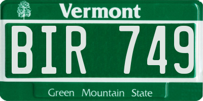 VT license plate BIR749