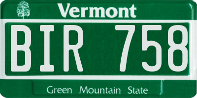 VT license plate BIR758
