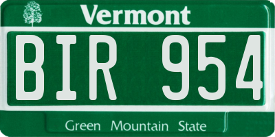 VT license plate BIR954
