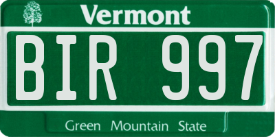 VT license plate BIR997