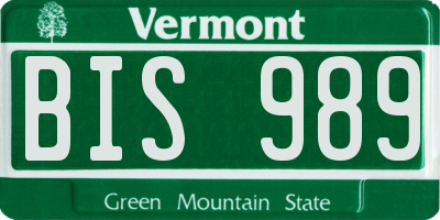 VT license plate BIS989