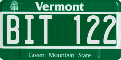 VT license plate BIT122