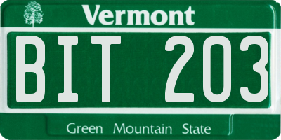 VT license plate BIT203