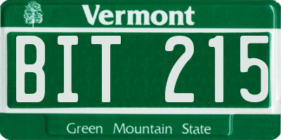 VT license plate BIT215