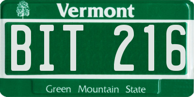 VT license plate BIT216
