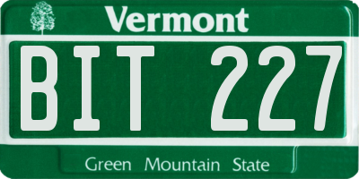 VT license plate BIT227