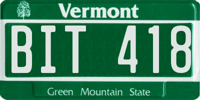 VT license plate BIT418