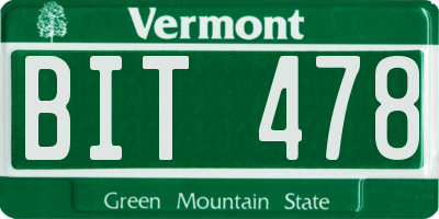 VT license plate BIT478