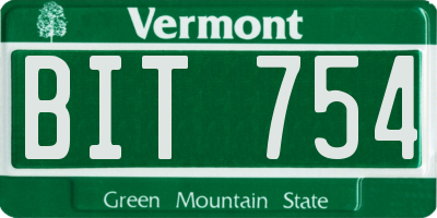 VT license plate BIT754