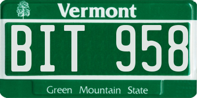 VT license plate BIT958