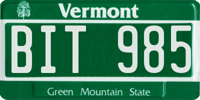 VT license plate BIT985