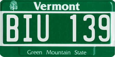 VT license plate BIU139