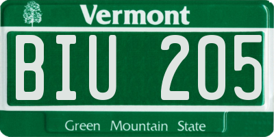 VT license plate BIU205