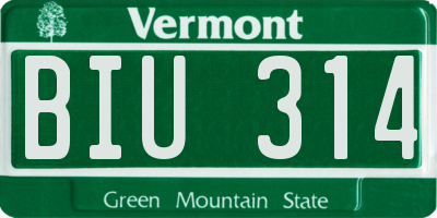 VT license plate BIU314