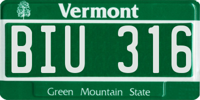 VT license plate BIU316