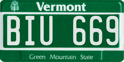 VT license plate BIU669