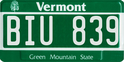 VT license plate BIU839