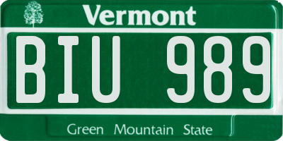 VT license plate BIU989