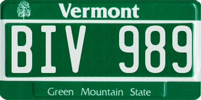 VT license plate BIV989