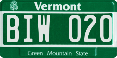 VT license plate BIW020