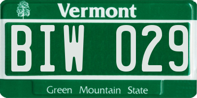 VT license plate BIW029