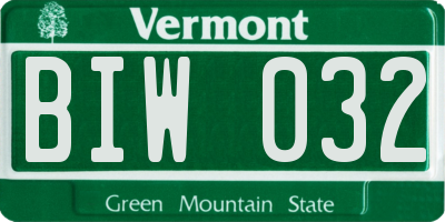 VT license plate BIW032
