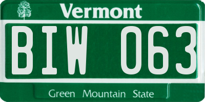 VT license plate BIW063
