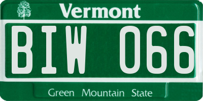 VT license plate BIW066