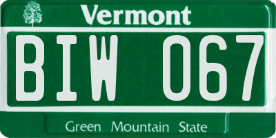 VT license plate BIW067