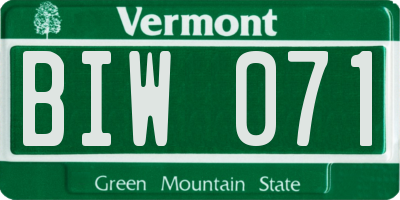 VT license plate BIW071