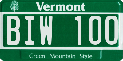 VT license plate BIW100