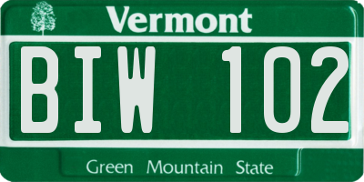 VT license plate BIW102