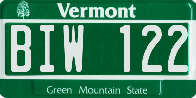 VT license plate BIW122