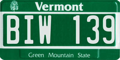 VT license plate BIW139