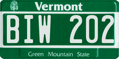 VT license plate BIW202
