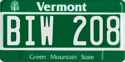 VT license plate BIW208