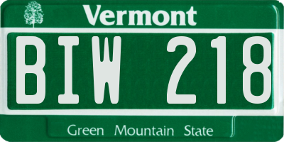 VT license plate BIW218