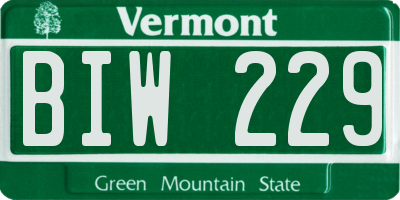 VT license plate BIW229