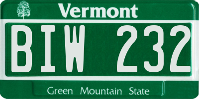 VT license plate BIW232