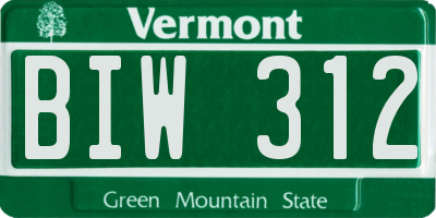 VT license plate BIW312