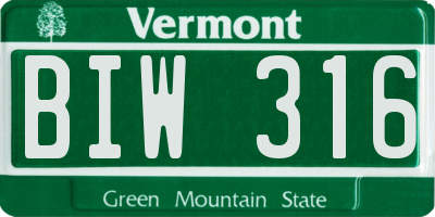 VT license plate BIW316