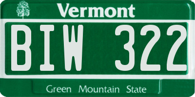 VT license plate BIW322