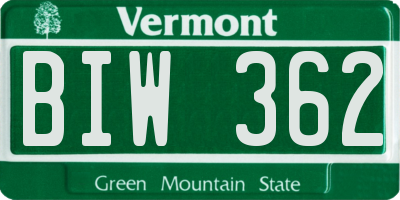 VT license plate BIW362