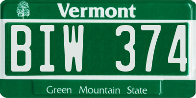 VT license plate BIW374
