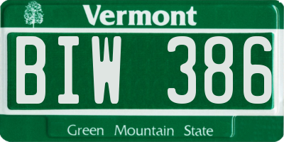 VT license plate BIW386