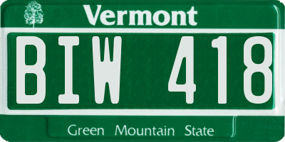 VT license plate BIW418