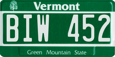 VT license plate BIW452