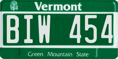 VT license plate BIW454