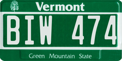 VT license plate BIW474